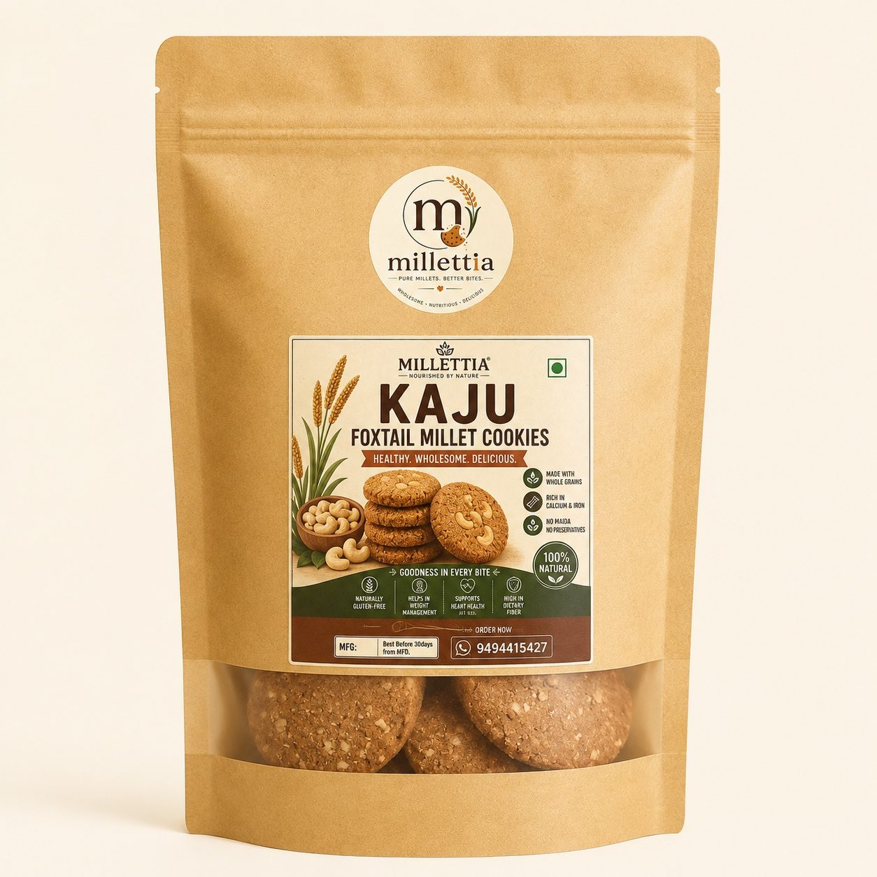 Kaju Foxtail Millet Cookies — homemade millet snack by Millettia, Hyderabad