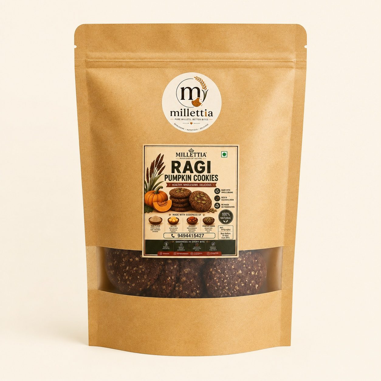Ragi Pumpkin Cookies — homemade millet snack by Millettia, Hyderabad