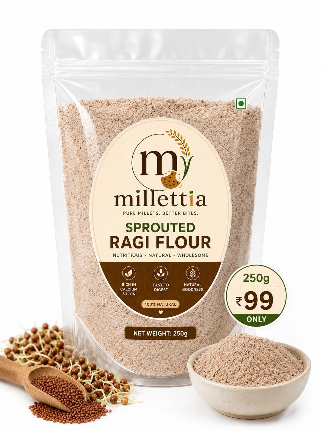 Sprouted Ragi Flour — homemade millet snack by Millettia, Hyderabad